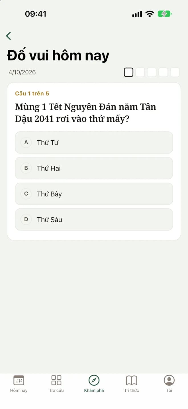 Màn Đố vui hôm nay của app