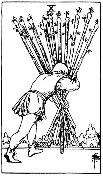 Lá bài Tarot 10 of Wands (10 Gậy): Biểu tượng học và ý nghĩa chuyên sâu
