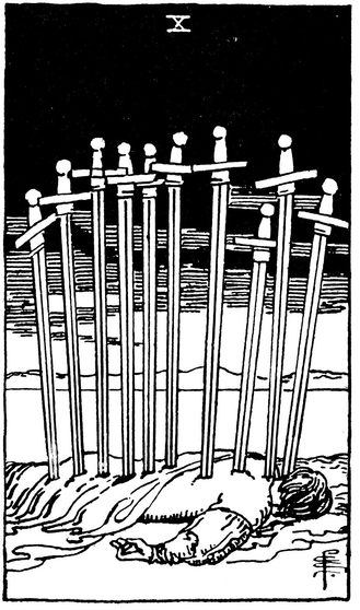Lá bài Tarot 10 of Swords (10 Kiếm) , Biểu tượng học và ý nghĩa chuyên sâu