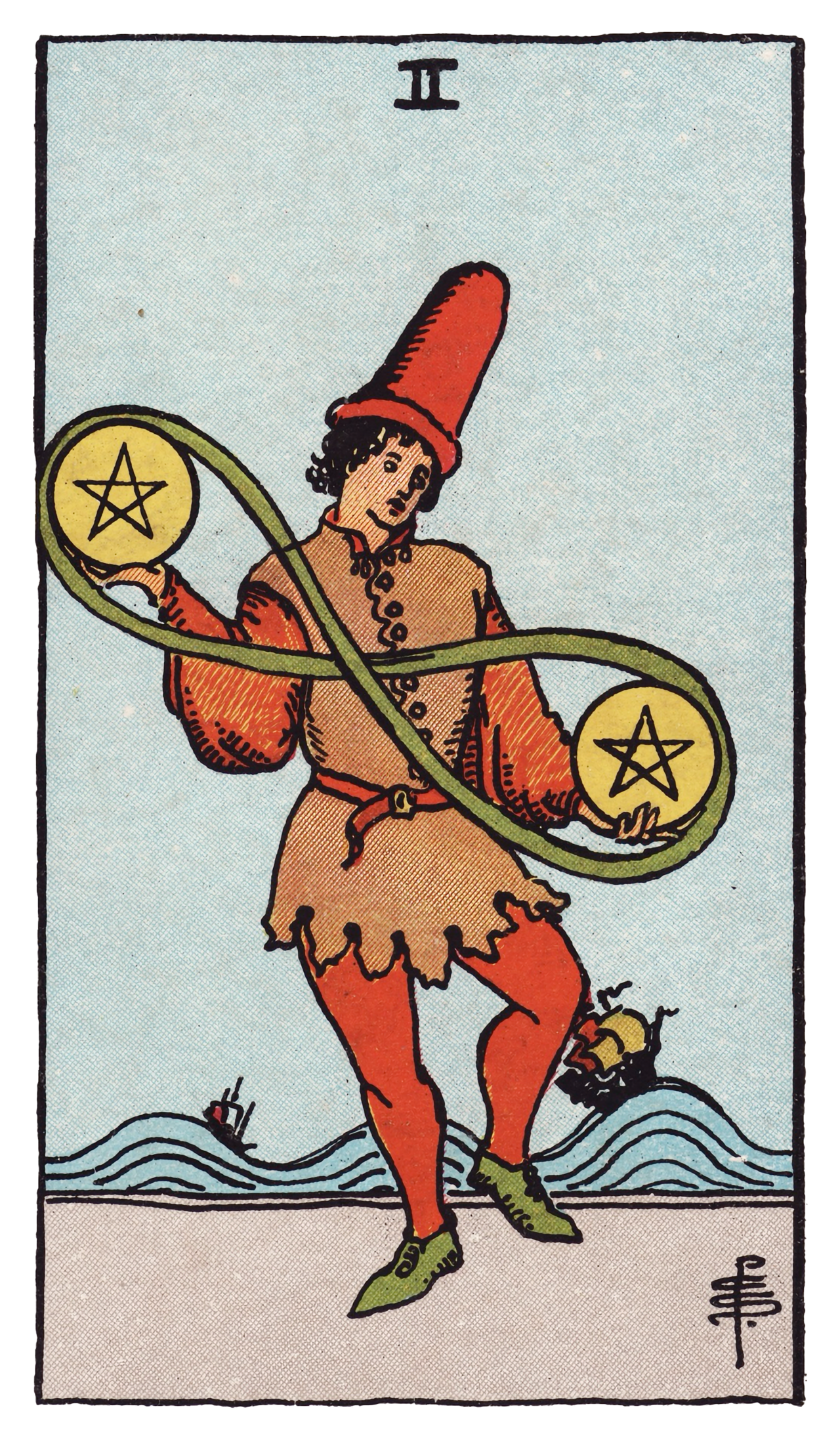 Lá bài Tarot 2 of Pentacles (2 Đồng Tiền) , Biểu tượng học và ý nghĩa chuyên sâu