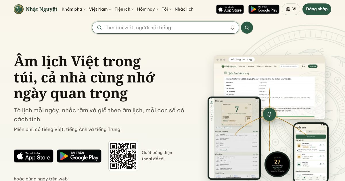 Trang ứng dụng Nhật Nguyệt