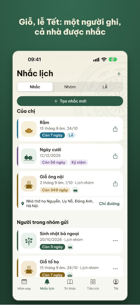 Nhắc giỗ chung cho cả nhà trong app