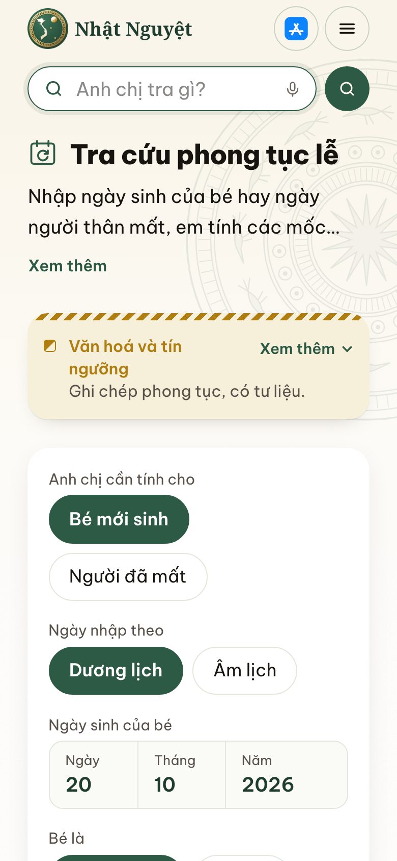 Tiện ích Tra cứu phong tục lễ trên điện thoại
