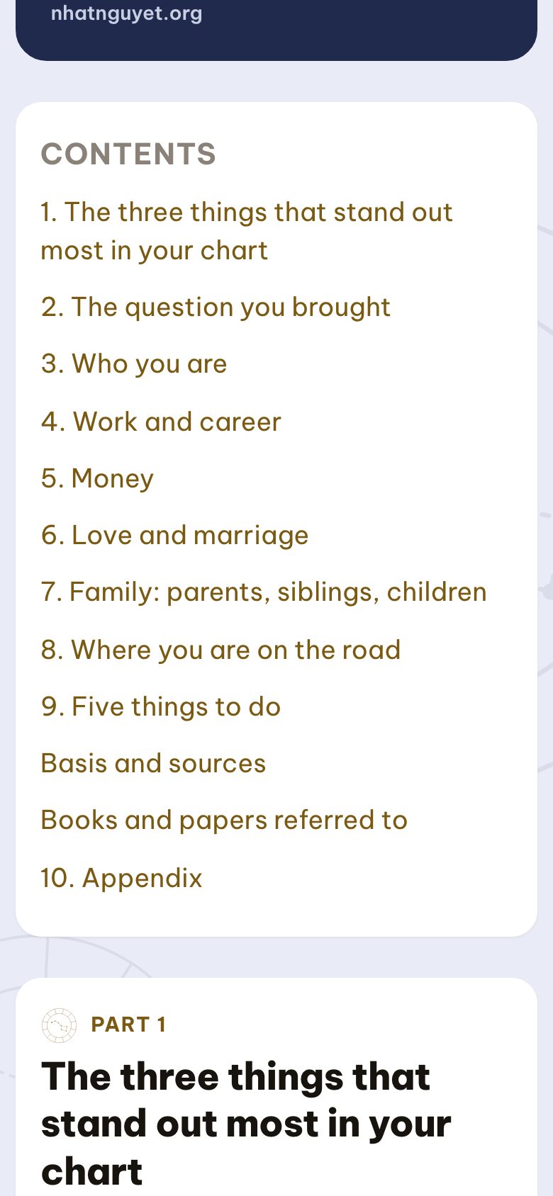 The contents of a sample reading
