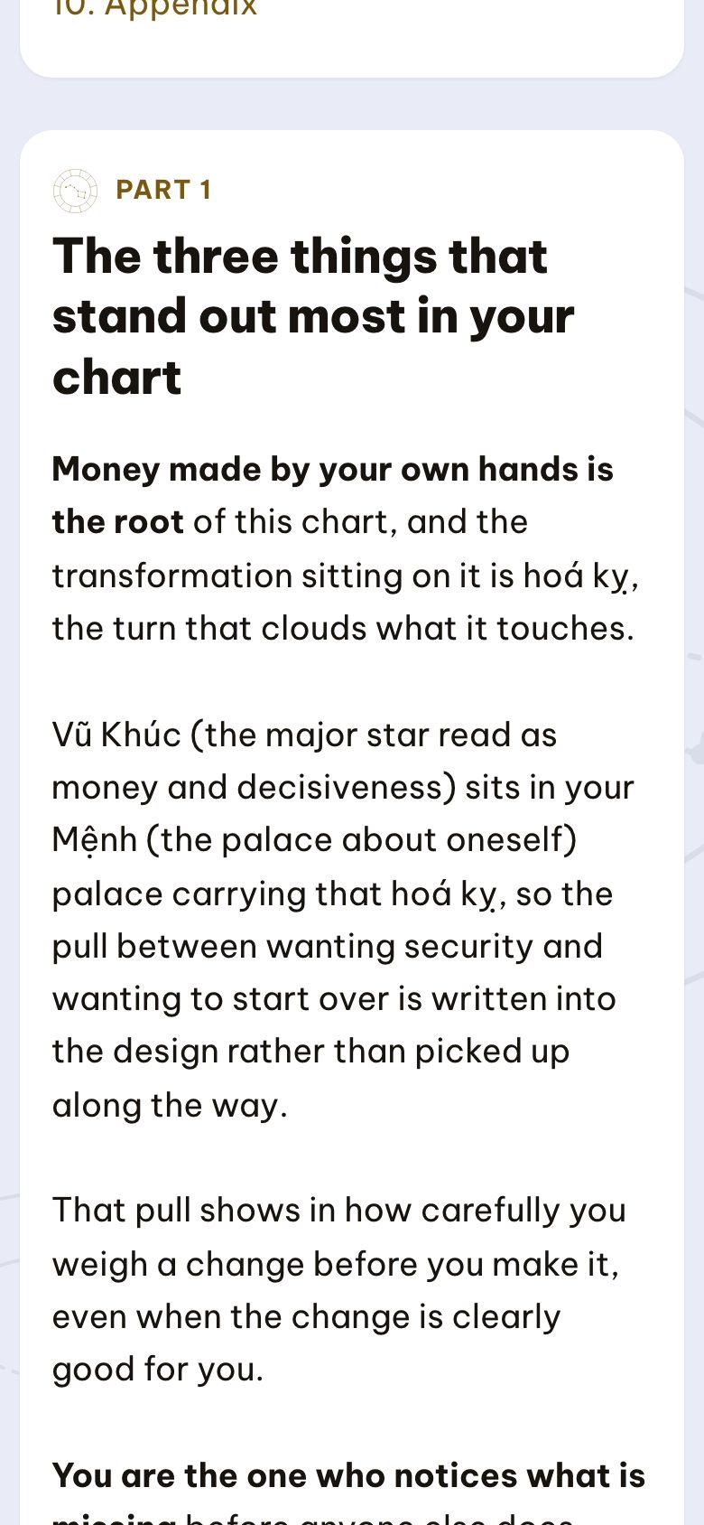 The first part of the sample Tử Vi reading
