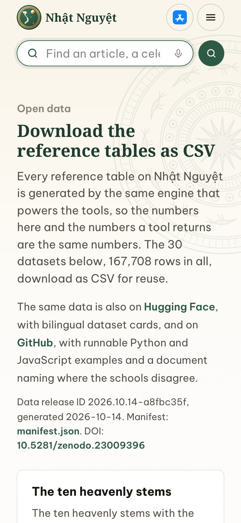 The open data page on a phone