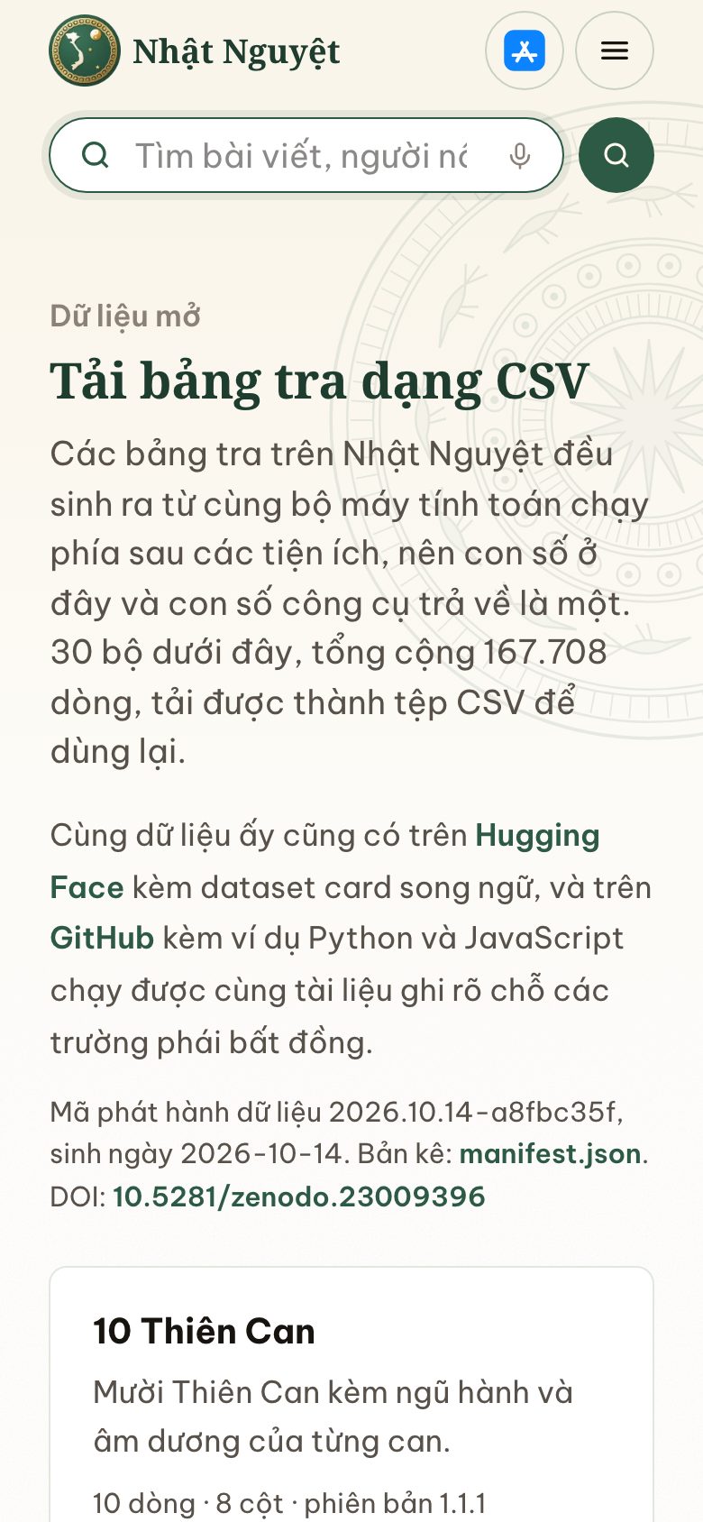 Trang dữ liệu mở trên điện thoại