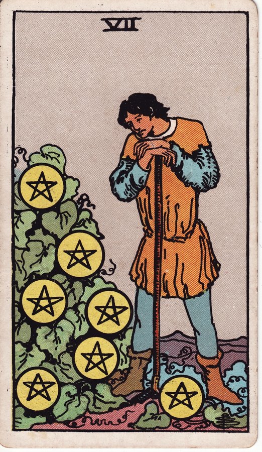 Lá bài 7 of Pentacles trong bộ Rider-Waite-Smith